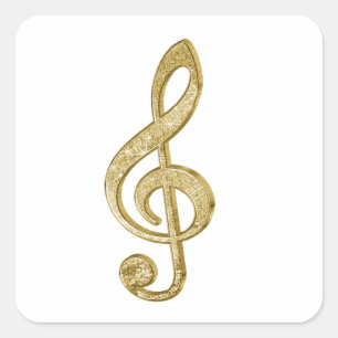 Awesome shining gold bar effects treble clef music square sticker
