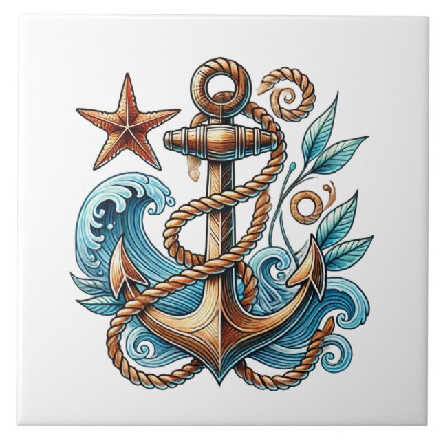 Awesome ships anchor beach lovers tile (Front)