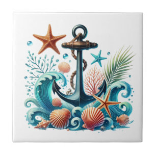 Awesome ships anchor beach lovers  tile