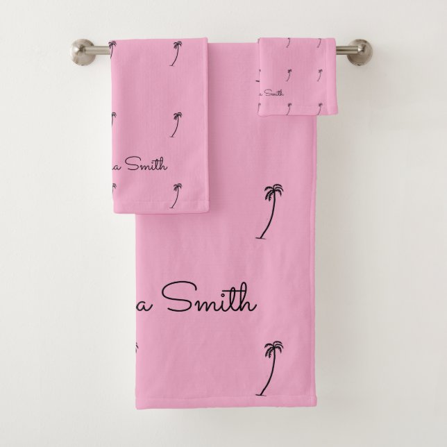 Awesome Silhouette Coastal Coconut Tree Pattern Bath Towel Set (Insitu)