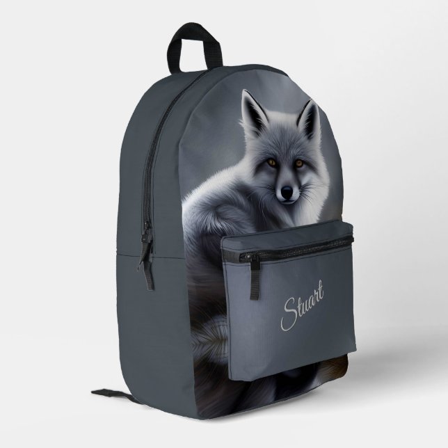 Awesome Silver Fox Personal Name Printed Backpack (Back Corner Left)