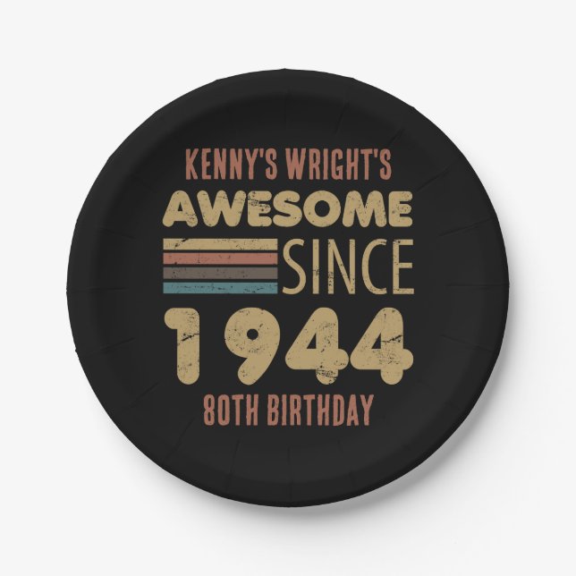 Awesome Since 1944 80th Birthday Paper Plate (Front)