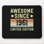 Awesome Since 1961 Retro Funny Birthday Party Mouse Pad<br><div class="desc">1</div>