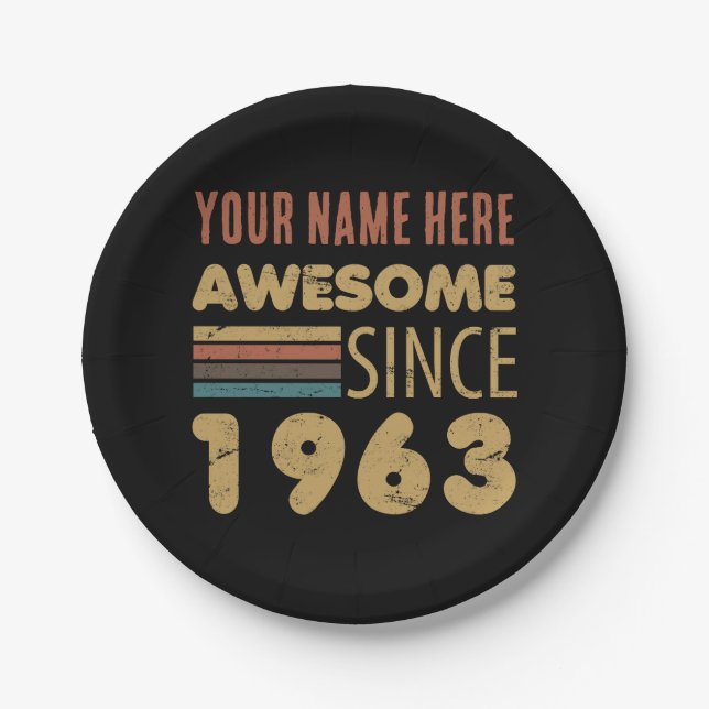 Awesome Since 1963 60th Birthday Paper Plate (Front)