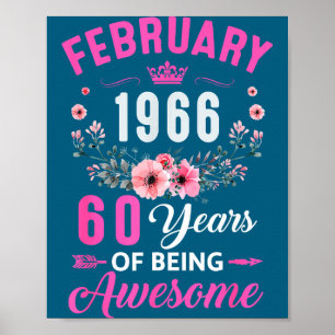 Awesome Since 1966 60 Old February Poster