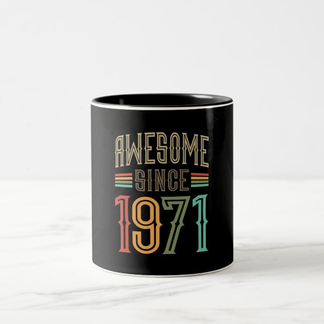 Awesome Since 1971 51st Birthday Funny Retro Two-Tone Coffee Mug (Center)