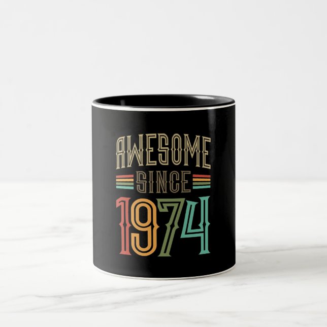 Awesome Since 1974 48th Birthday Funny Retro Two-Tone Coffee Mug (Center)