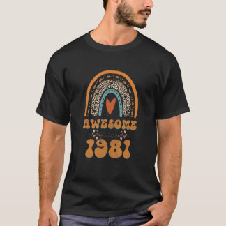 Awesome Since 1981 Retro Rainbow Leopard Heart 41s T-Shirt