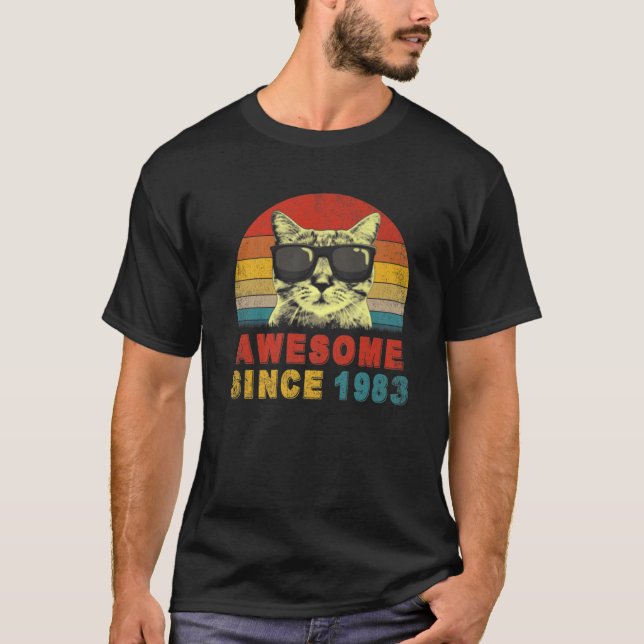 Awesome Since 1983 40Th Birthday Gifts Cat Lover T-Shirt (Front)