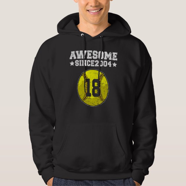 Awesome Since 2004 Softball 18th Birthday 18 Years Hoodie (Front)