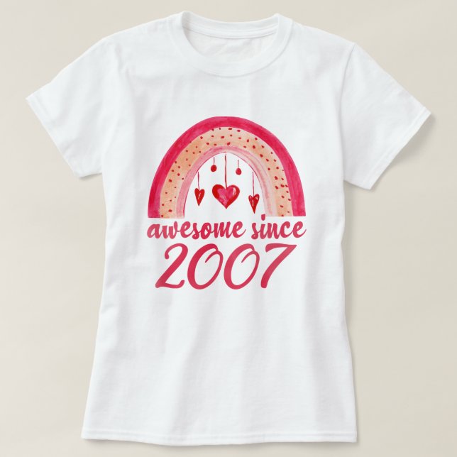 Awesome Since 2007 Rainbow 15th Birthday Gift   T-Shirt (Design Front)