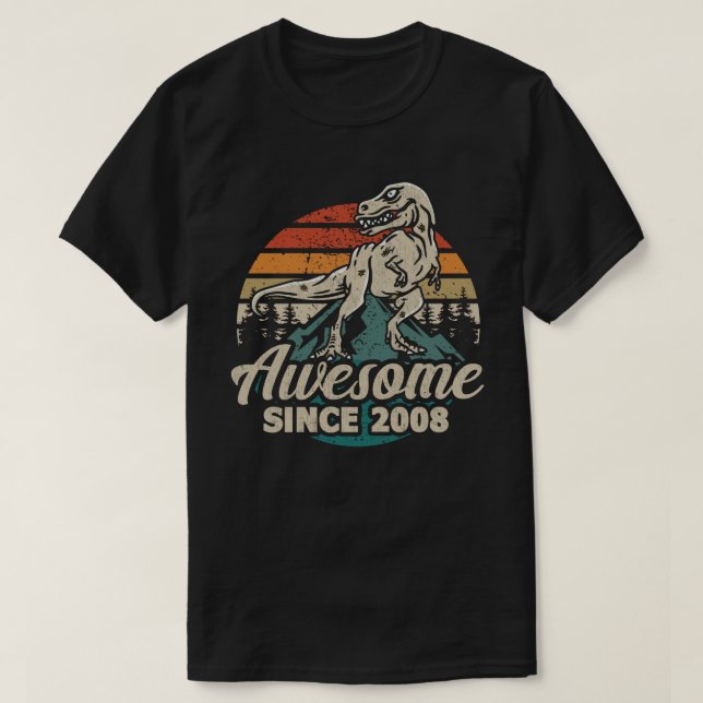 Awesome Since 2008 Dinosaur 15 Year 15th Birthday  T-Shirt (Design Front)
