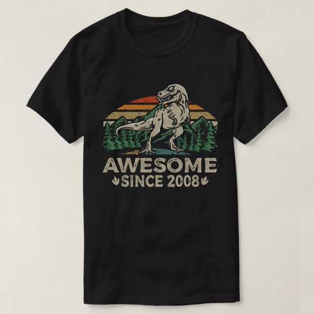 Awesome Since 2008 Retro Dinosaur 14th Birthday T-Shirt (Design Front)