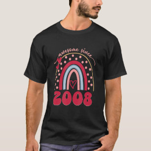 Awesome Since 2008 Retro Rainbow Heart 14th Birth T-Shirt