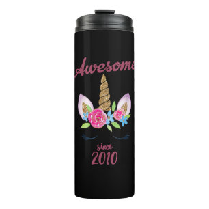 Awesome Since 2010 Unicorn Birthday T-Shirt Cutest Thermal Tumbler