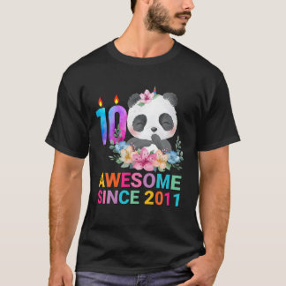 Awesome Since 2011 Cute Panda 10 Years Old 10Th Bi T-Shirt