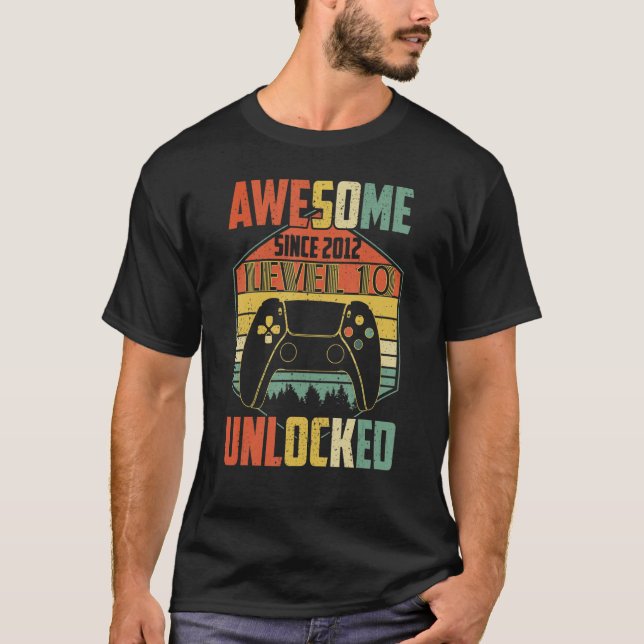 Awesome Since 2012  Level 10 Unlocked Video Game T-Shirt (Front)
