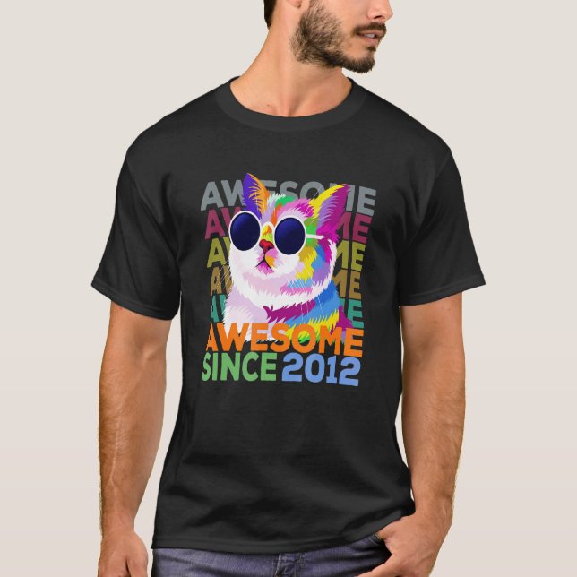 Awesome Since 2012 Shirt Funny Cat Lover 10th Birt (Front)