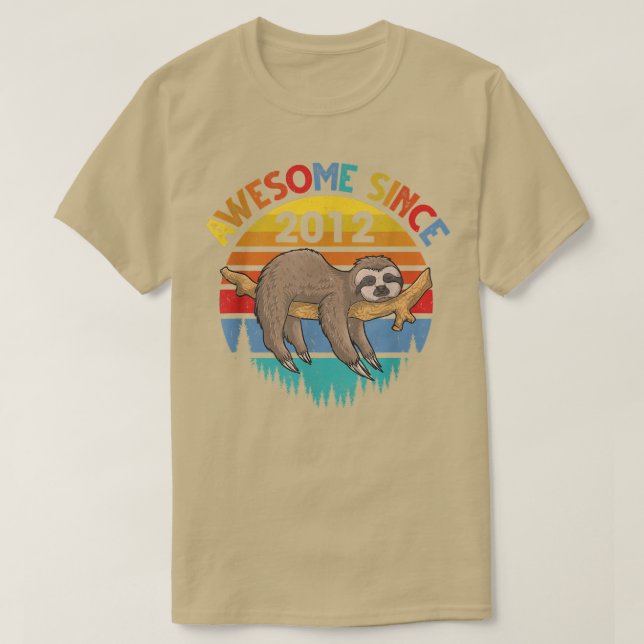 Awesome Since 2012 Sloth Birthday 10 Years old Bir T-Shirt (Design Front)