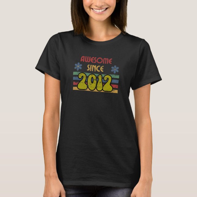 Awesome Since 2012 Year Old Birthday Retro Distres T-Shirt (Front)
