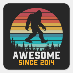 Awesome since 2014   Birthday Bigfoot Retro Square Sticker