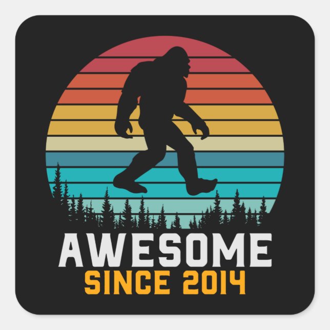 Awesome since 2014 | Birthday Bigfoot Retro Square Sticker (Front)