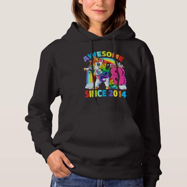 Awesome Since 2014 Dabbing Unicorn 8th Birthday Gi Hoodie (Front)