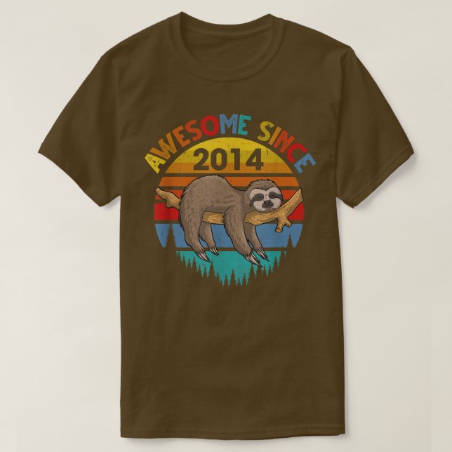 Awesome Since 2014 Sloth Birthday 8 Years old Birt T-Shirt (Design Front)