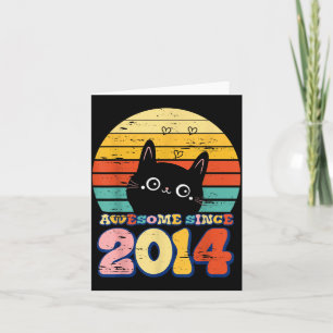 Awesome Since 2014 Tee Cat For Girl Boy 11th Card