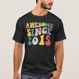 Awesome Since 2015 8 Years Old 8th Birthday Groovy T-Shirt
