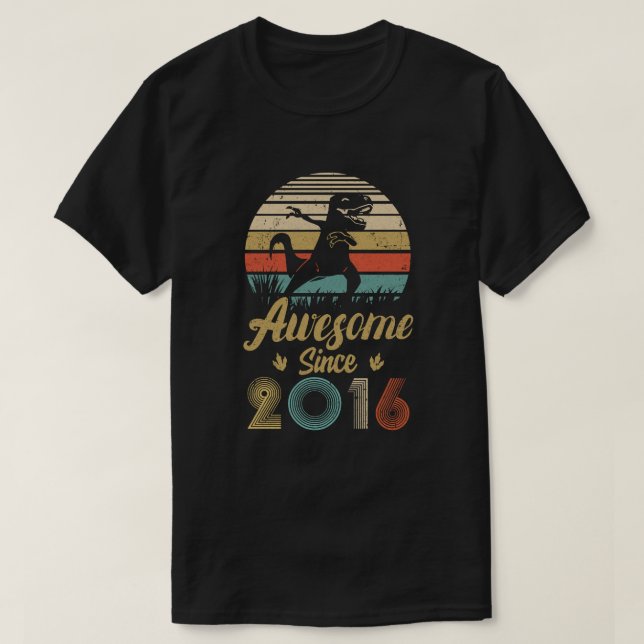 Awesome Since 2016 3th Years Old Dinosaur Birthday T-Shirt (Design Front)