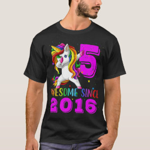 Awesome Since 2016 Rainbow Unicorn Dabbing 5th Bir T-Shirt