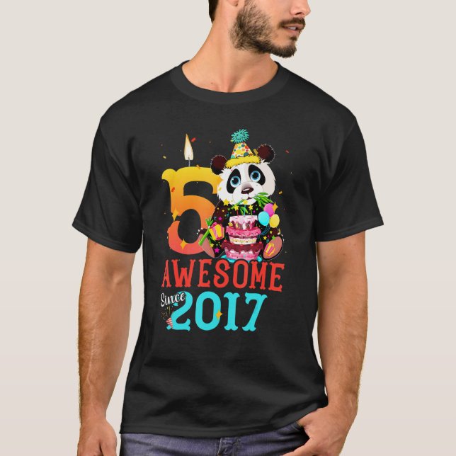 Awesome Since 2017 5 Years Old Panda 5th Birthday  T-Shirt (Front)
