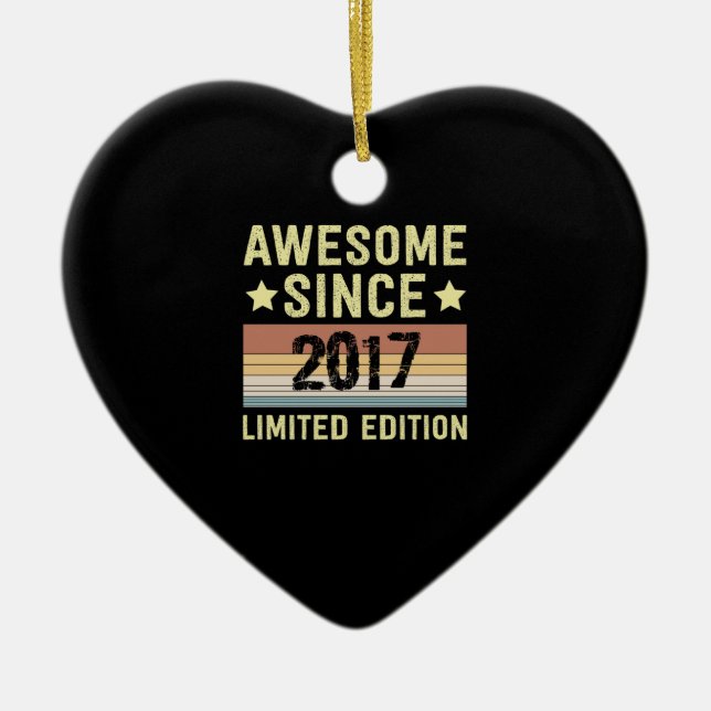 Awesome Since 2017 Birthday Ceramic Tree Decoration (Front)