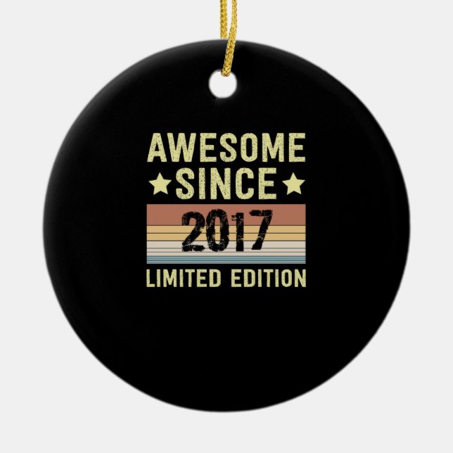 Awesome Since 2017 Birthday Ceramic Tree Decoration (Front)