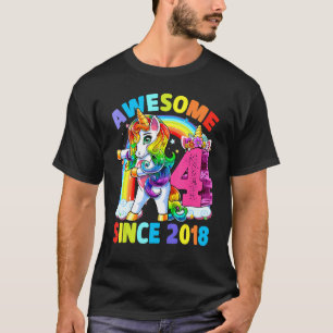 Awesome Since 2018 Dabbing Unicorn 4th Birthday Gi T-Shirt