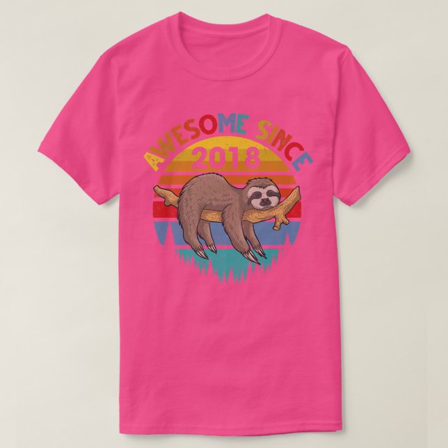 Awesome Since 2018 Sloth Birthday 4 Years old Birt T-Shirt (Design Front)