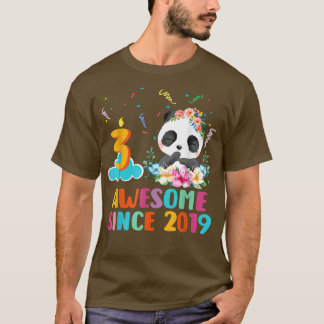Awesome since 2019 3rd Birthday 3 Year Old Panda U T-Shirt