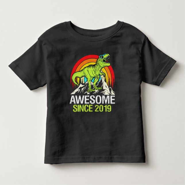 Awesome Since 2019 Dinosaur 4 Year 4th Birthday  Toddler T-Shirt (Front)