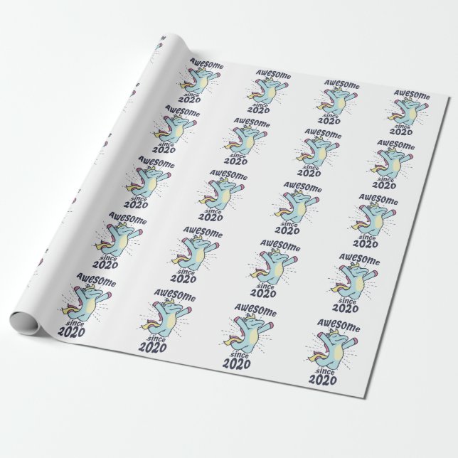 Awesome Since 2020 - Kids Birthday Unicorn Wrapping Paper (Unrolled)