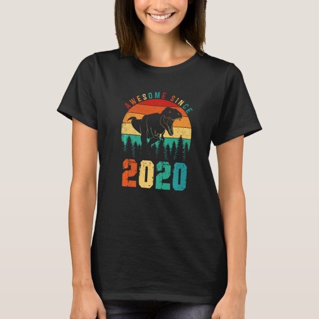 Awesome Since 2020 Retro Dinosaur Boys 3rd Birthda T-Shirt (Front)