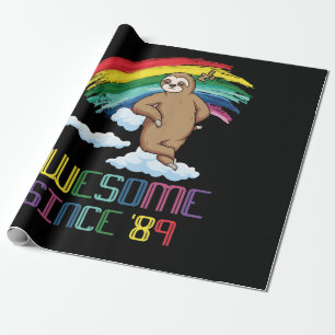 Awesome Since '89 34th Birthday Sloth Rainbow Wrapping Paper