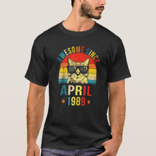 Awesome Since April 1989 33rd Birthday Cat T-Shirt
