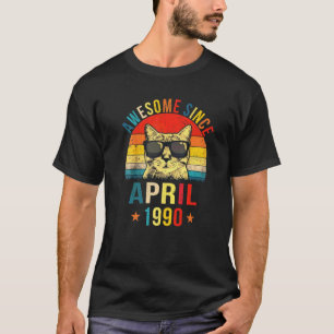 Awesome Since April 1990 32nd Birthday  Cat T-Shirt