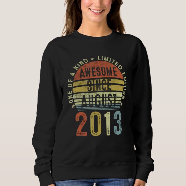 Awesome Since August 2013 9 Years Old 9th Birthday Sweatshirt (Front)
