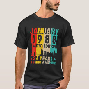 Awesome Since January 1988 34Th Birthday Vintage R T-Shirt