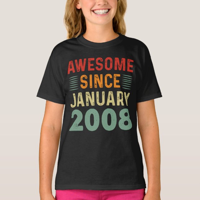 Awesome Since January 2008 Vintage Birthday T-Shirt (Front)