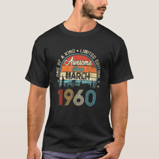 Awesome Since March 1960 Vintage 62nd Birthday T-Shirt