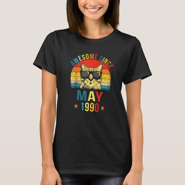 Awesome Since May 1990 32nd Birthday  Cat T-Shirt (Front)