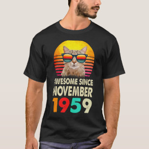 Awesome Since November 1959 63rd Birthday Cat Vint T-Shirt